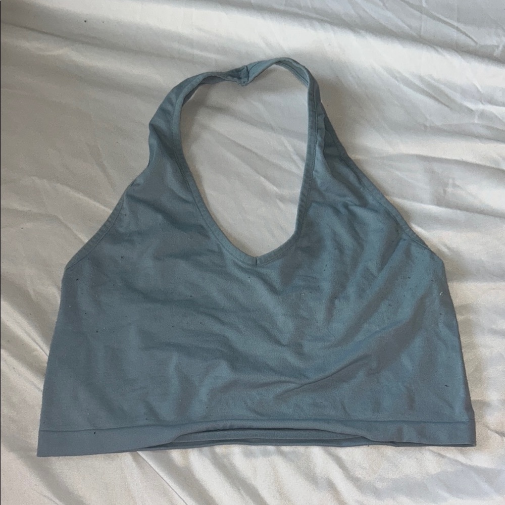 Blue Halter Neck Crop Top